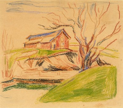 Dům na kopci (pastelky) od Edvard Munch