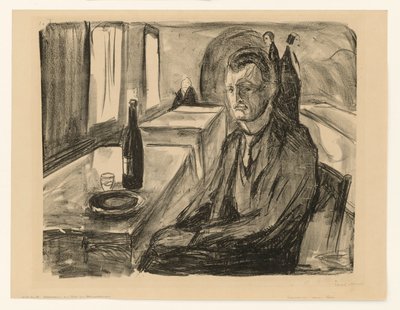 Autoportrét s lahví vína od Edvard Munch