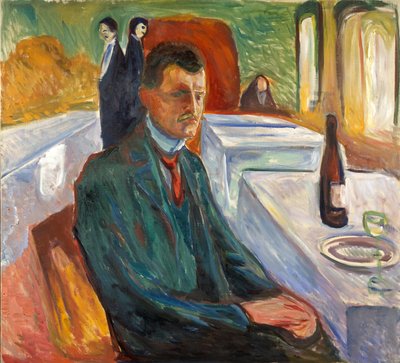 Autoportrét s lahví vína od Edvard Munch