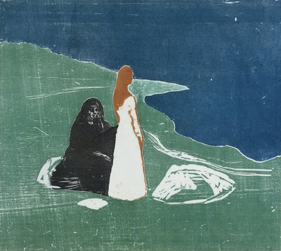 Dvě ženy na pláži, 1898 (barevný dřevoryt) od Edvard Munch
