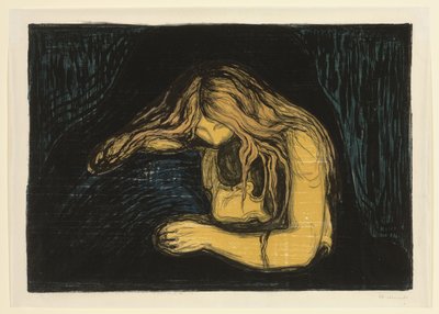 Vampire II, c. 1895-1902 (litografie a dřevoryt v barvách) od Edvard Munch