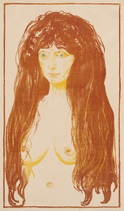 Žena s rudými vlasy a zelenýma očima (Hřích) od Edvard Munch