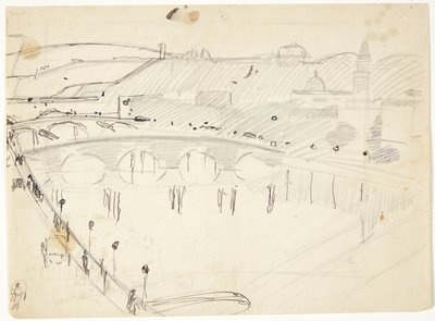 Pohled z okna na Lungarno přes řeku směrem k Santo Spirito a kopcům San Miniato, Florencie od Edvard Weie