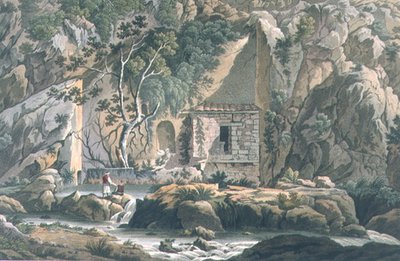 Kastalský pramen, deska 18 ze 3. části „Pohledy v Řecku“, vyryl Robert Havell od Edward (after) Dodwell