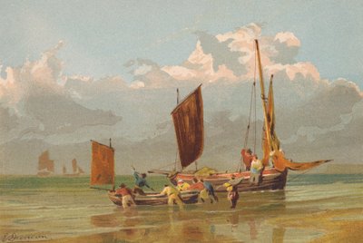 Vyplouvající rybářské lodě, Norfolk (barevná litografie) od Edward (after) Duncan