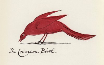 Edward Lear, The Bird Book: The Crimson Bird (barevné lito) od Edward (after) Lear