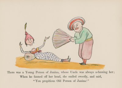 Byla tam mladá Janina, jejíž strýc ji stále opečovával (kolorovaná rytina). od Edward (after) Lear
