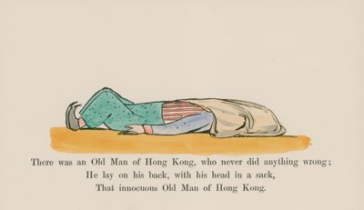 Byl jeden starý muž z Hongkongu, který nikdy neudělal nic špatného (kolorovaná rytina) od Edward (after) Lear