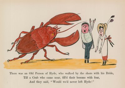 Byl jeden starý Hyde, který se procházel po břehu se svou nevěstou (kolorovaná rytina). od Edward (after) Lear