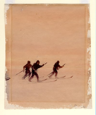 Muži na lyžích, 1901-04 (wc na papíře) od Edward Adrian Wilson