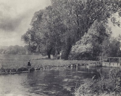 Vítr ve vrbách, Opatský Barton na řece Itchen (čb fotografie) od Edward Alfred Barton
