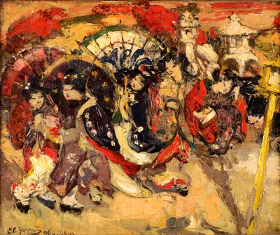 Japonské postavy v zahradě od Edward Atkinson Hornel