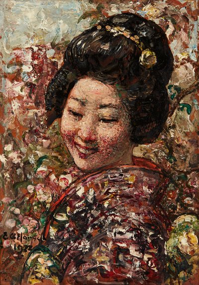 Japonská dívka (olej na panelu) od Edward Atkinson Hornel
