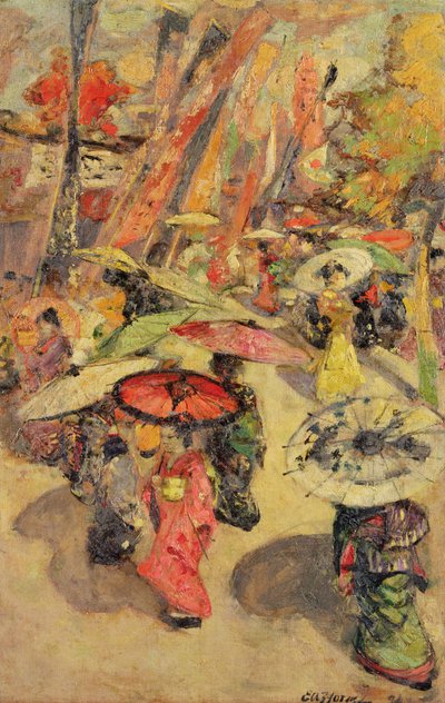 Pouliční scéna, Tokio od Edward Atkinson Hornel