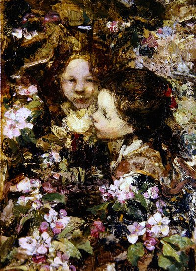 Dvě dívky mezi květy (olej na plátně) od Edward Atkinson Hornel