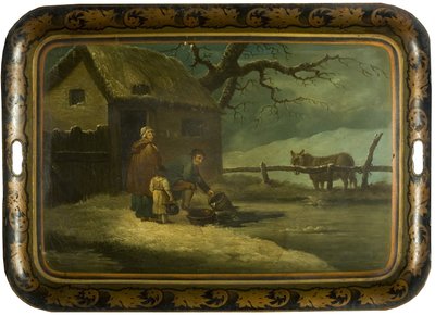 Breaking the Ice, cca 1800 (olej na japonském plechovém podnosu na čaj) od Edward Bird