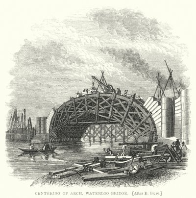 Centering of Arch, Waterloo Bridge (rytina) od Edward Blore