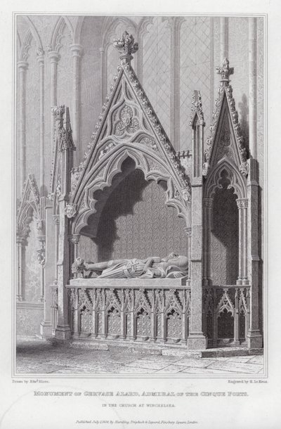 Památník Gervase Alarda, admirála Cinque Ports, v kostele ve Winchelsea (rytina) od Edward Blore
