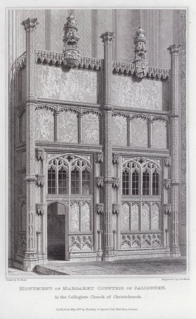 Památník Margaret hraběnky ze Salisbury, v Collegiate Church of Christchurch (rytina) od Edward Blore