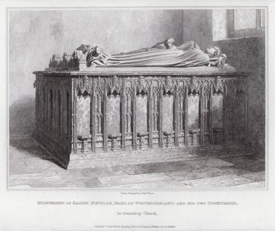 Památník Ralpha Nevilla, hraběte z Westmorelandu a jeho dvou hraběnek, v kostele Staindrop (rytina) od Edward Blore