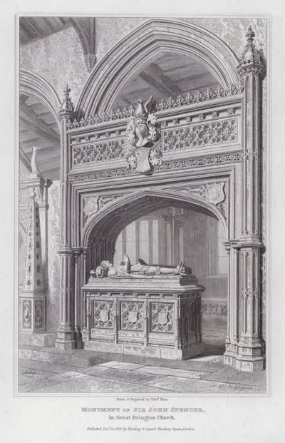 Památník sira Johna Spencera, v Great Brington Church (rytina) od Edward Blore