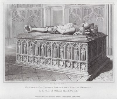 Památník Thomase Beauchampa hraběte z Warwicku, ve sboru kostela St Mary Warwick (rytina) od Edward Blore