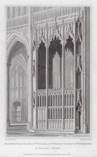 Monumentální kaple Viléma z Wykham biskupa z Winchesteru, ve Winchesterské katedrále (rytina) od Edward Blore