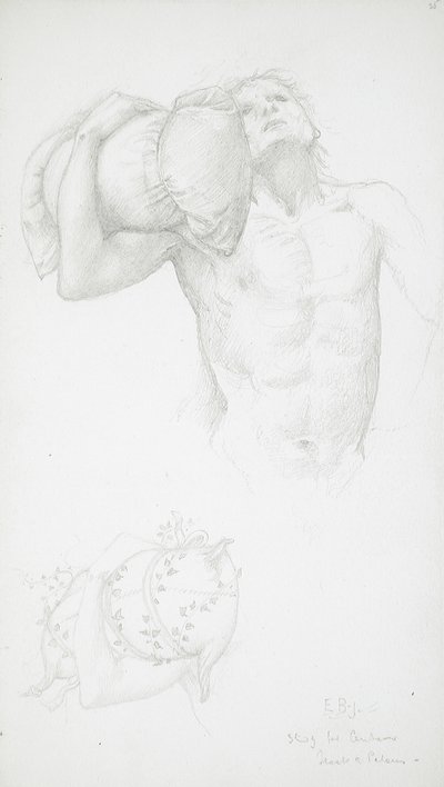 Nahý muž držící polštář od Edward Burne-Jones