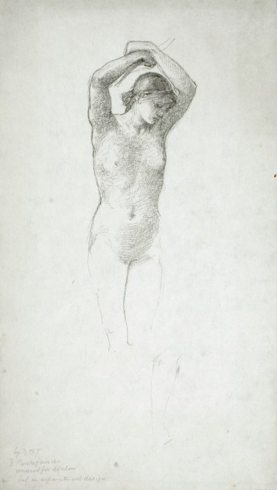 Stojící ženský akt se zvednutýma rukama od Edward Burne-Jones