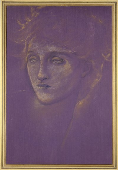 Hlava ženy, 90. léta 19. století (zlatá barva na fialové půdě) od Edward Burne Jones