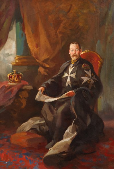 Studie k portrétu krále Jiřího V. (olej na palubě) od Edward Caruana Dingli