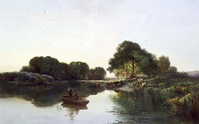 Zalesněná říční krajina od Edward Charles Williams