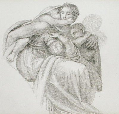 Matka a tři děti (tužka na papíře) od Edward Coley Burne Jones