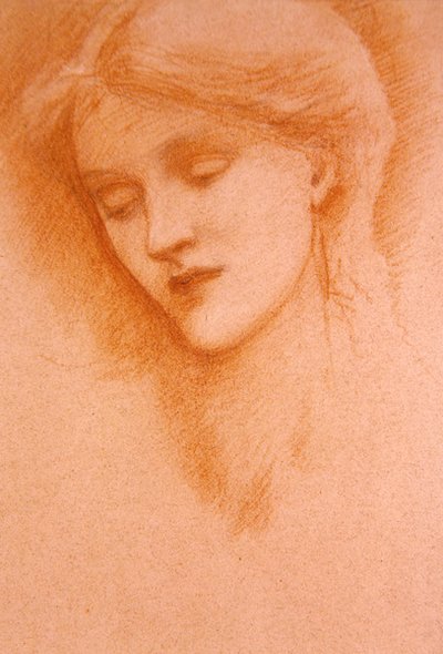 Portrét mladé ženy (červená křída na papíře) od Edward Coley Burne Jones