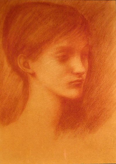 Červená hlava / Portrét dívky (křída na papíře) od Edward Coley Burne Jones