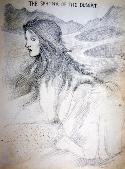 Sfinga pouště (tužka na papíře) od Edward Coley Burne Jones