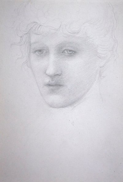 Studie hlavy dívky - Bessie Keane, kolem roku 1896 (tužka na papíře) od Edward Coley Burne Jones