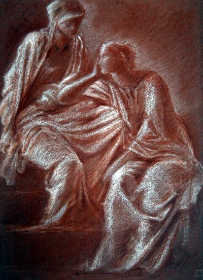 Studie ženských postav (červená a bílá křída na papíře) od Edward Coley Burne Jones