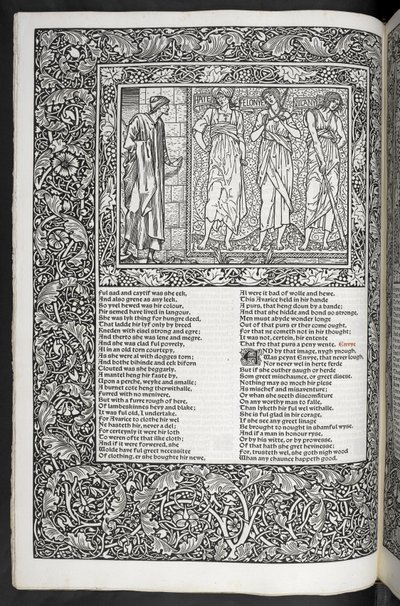 „The Works of Geoffrey Chaucer nyní nově potištěné obrázky navrženými Sirem Edwardem Burne-Jonesem“ od Edward Coley Burne Jones