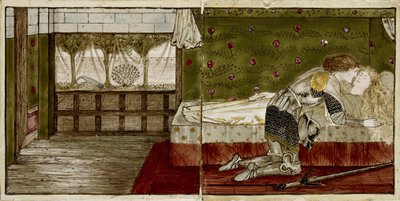 Sada šestnácti dlaždic uspořádaných do párů tak, aby tvořily osm ilustrací příběhu 