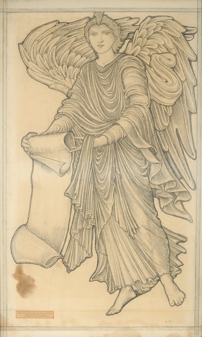 Anděl se svitkem - číslo deset, 1880 (křída na papíře) od Edward Burne Jones