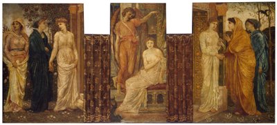 Cupid a Psyche - Palácové zelené nástěnné malby - Psyché sestry ji navštěvují v Cupidově domě, 1881 od Edward Burne Jones