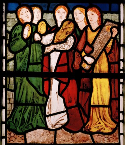 Dívčí hudebníci, z Písně písní, 1862 (vitráž) od Edward Burne Jones