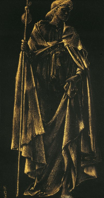 Sloužící anděl (zlatá barva na papíře) od Edward Burne Jones
