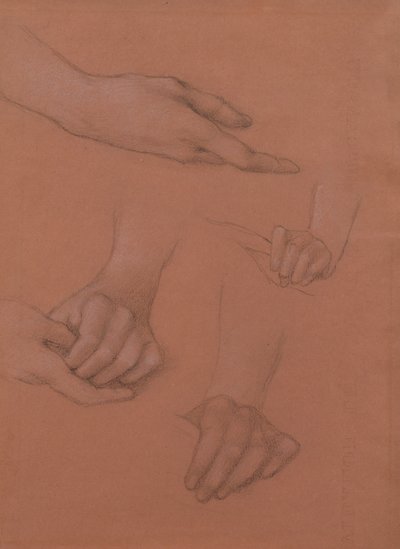 Studie rukou k portrétu Mary Gaskell (černobílá křída na papíře) od Edward Burne Jones