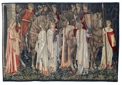 The Arming and Departure of the Knights, gobelín navržený umělcem a tkaný Morris & Co., 1895-96 od Edward Burne Jones
