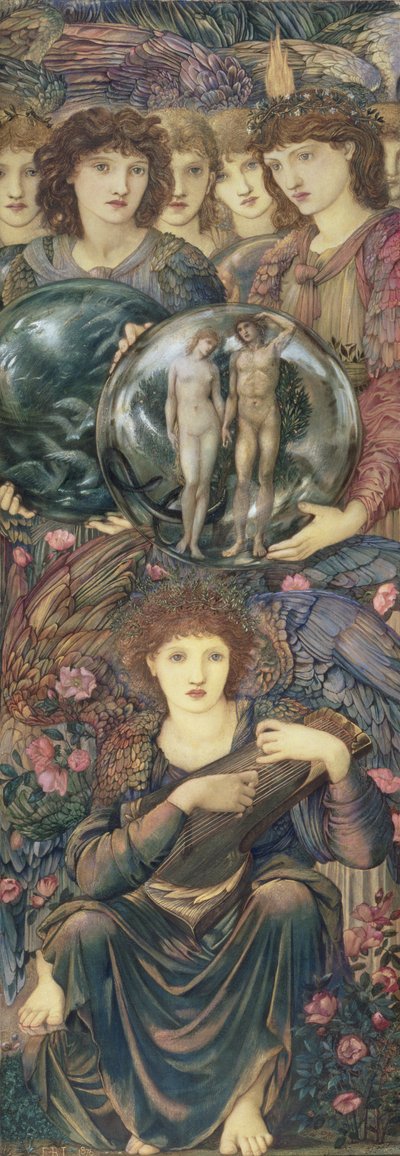The Days of Creation: The Sixth Day, 1870-76 (wc, kvaš, skořápková zlatá a platinová barva na plátěném panelu) od Edward Burne Jones