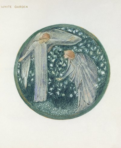 Das Blumenbuch: XXXIV. Weißer Garten, 1905 (Litho mit Gouache auf Papier) von Edward Burne Jones