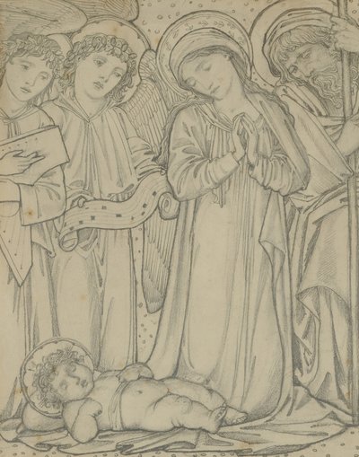 Svatá rodina, kolem roku 1874 (křída na papíře) od Edward Burne Jones