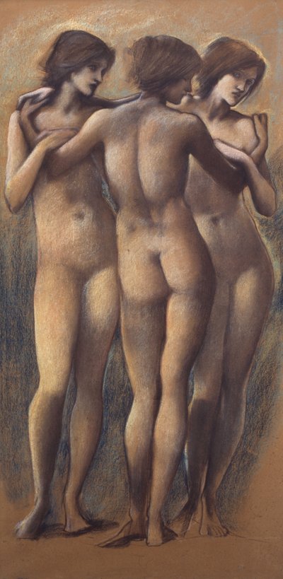 Tři grácie, kolem roku 1885 (křída na papíře) od Edward Burne Jones